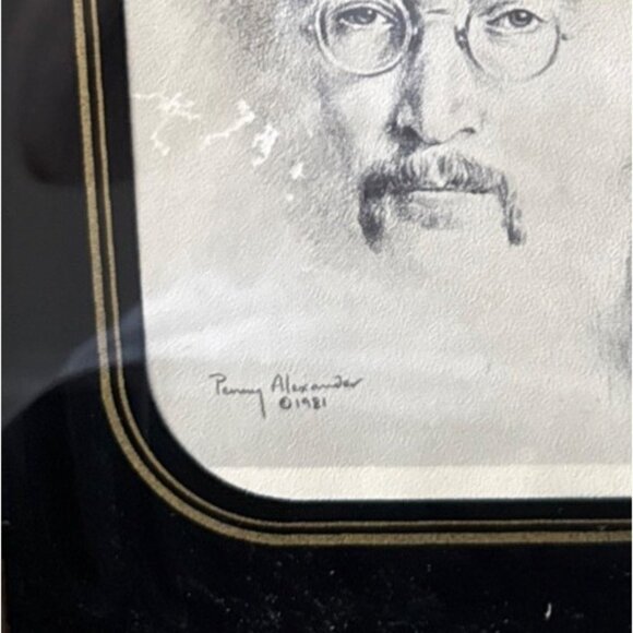 John Lennon Beatles 1981 Graphite Sketch By Penny Alexander Signed In Wood Frame - Picture 7 of 13